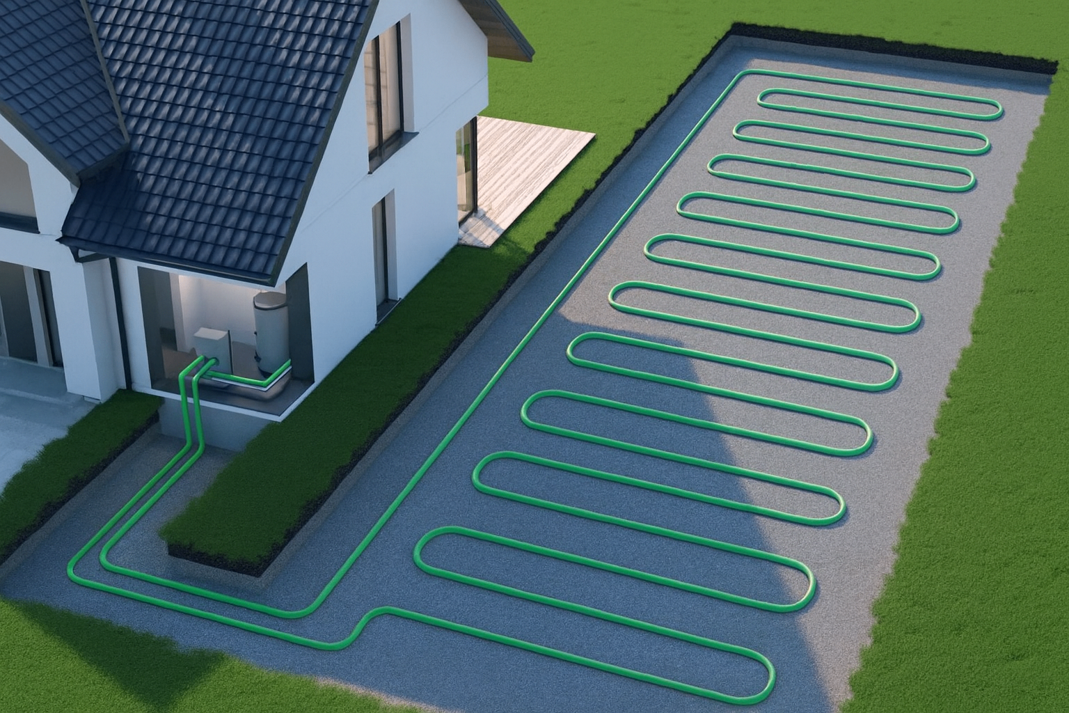 Perforación de sonda vertical geotérmica en parcela residencial para instalación de climatización